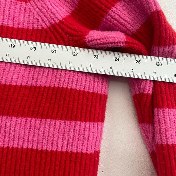 A New Day Cardigan Sweater Women XXL Pink Red Striped Heart Embroidery Coquette - Picture 4 of 7